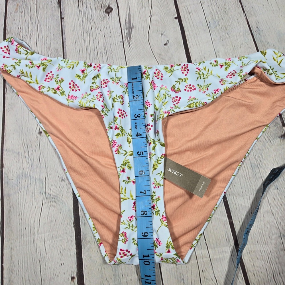 J Crew High Leg Cheeky Bikini Bottoms Floral Print Light Blue Pink Size L - Picture 9 of 10